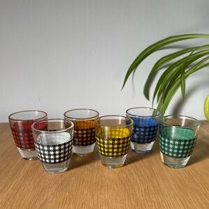 VINTAGE MCM French Retro Shot-glasses with Houndstooth Pattern - Set of 6